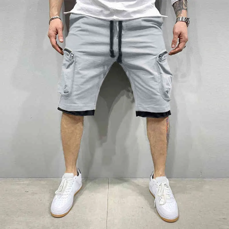 Été Cargo Hommes Shorts Couleur Splice Flap Jogger Casual Travail Armée Tactique Bermudas Poches Hommes Shorts Streetwear Fitness G220223