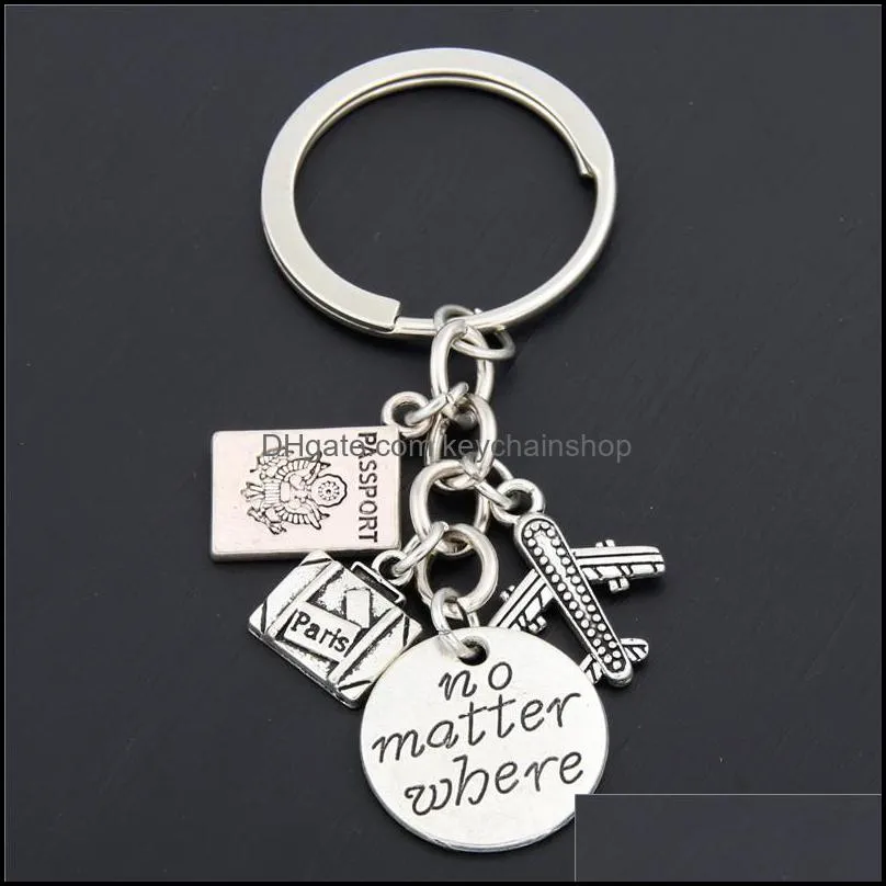 London Big Ben Keychains No Matter Where Airplane Charms Compass Keyring With Earth Travel Jewelry Gift For Man