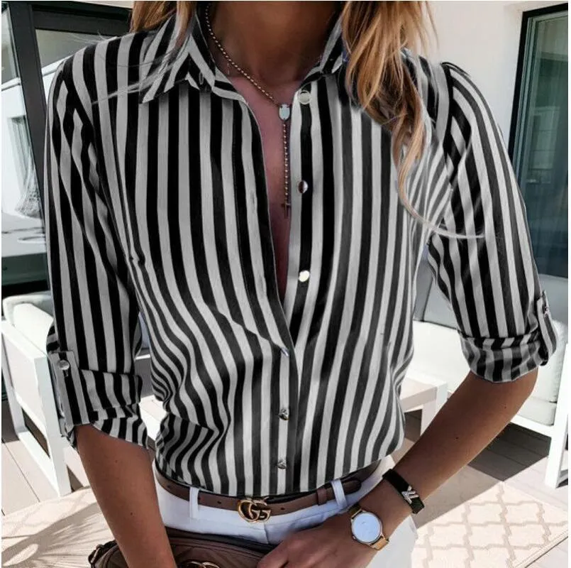 Striped Floral Print V Neck Striped Shirt Women For Women Elegant