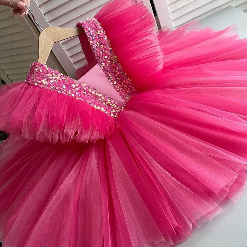 Tjejens klänningar Bröllopsfödelsedag för tjejer 3-8 år Elegant Party Sequins Tutu Chopening Gown Kids Barn Formella Pagant Kläder