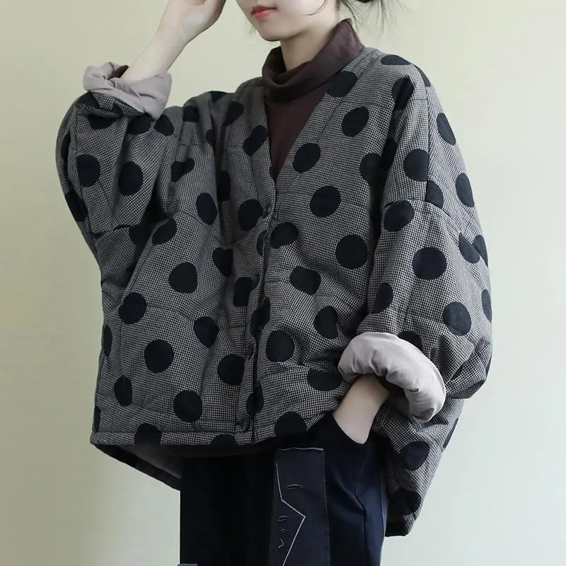 가을 새로운 패션 여성 재킷 큰 크기 의류 느슨한 캐주얼 두꺼운 면화 코트 긴 소매 폴카 도트 자켓 코트 S587 201106