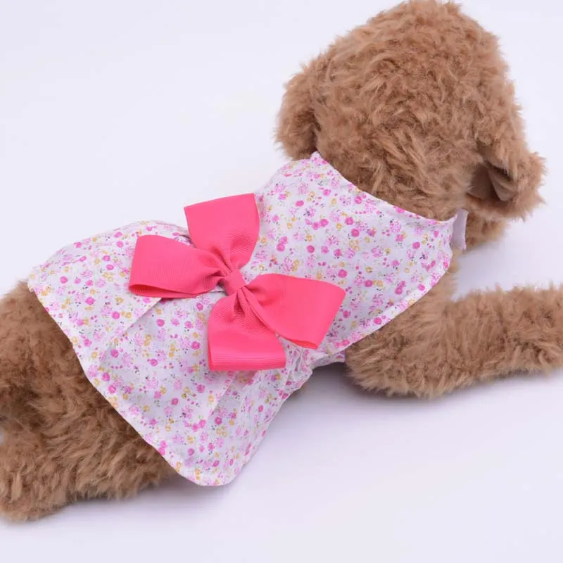 Dog Apparel Dogs Bowknot Dresses Flowers Pet Puppy Cat Tutu Dress Lace Teddy Small Party Summer Dresses Pets Clothes Supplies 3 Colors Supply