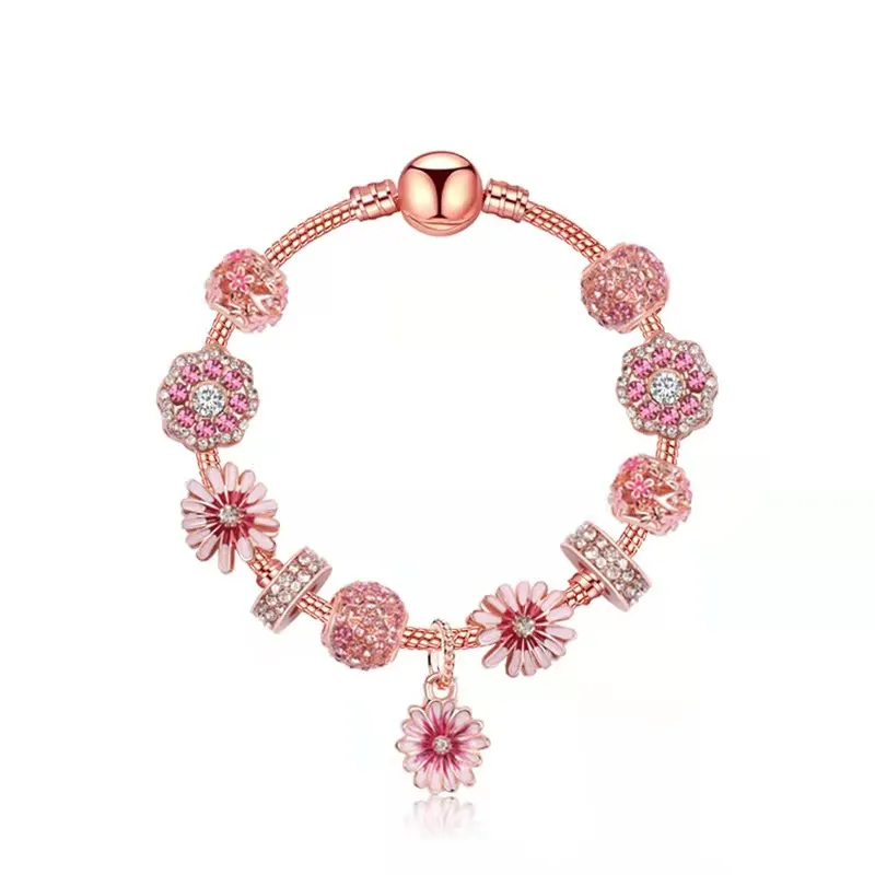 Braccialetti con ciondoli margherita in oro rosa con ciondoli perline per ragazza regalo catena serpente Accessori per gioielli fai da te Bracciali di San Valentino