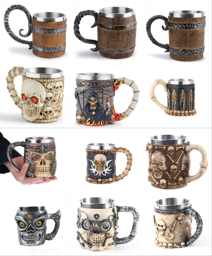 Wholesale And Retail Latest Skull Mugs Stainless Steel Viking Drinking Cup Skeleton Beer Stein