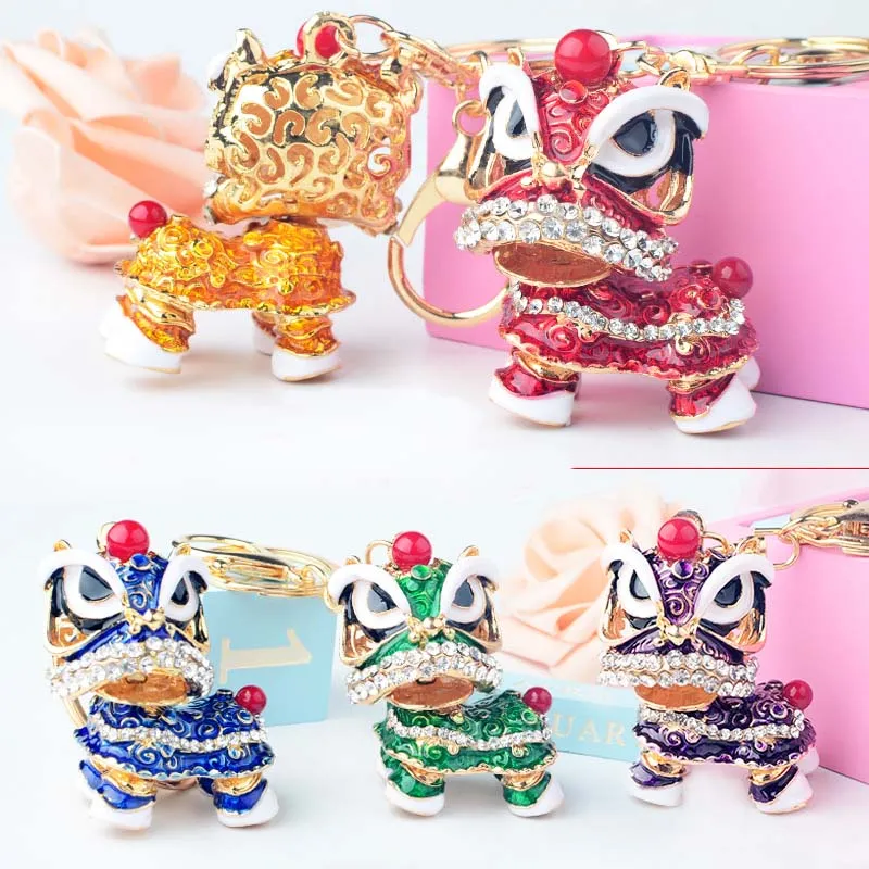 Creative Gift Chinese Style Lion Dance Legering Sleutelhanger Mode Girl Bag Hanger Car Pendant 7 Colors