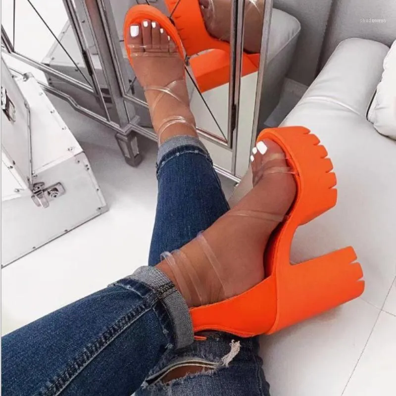 Women Transparent Sandals Ladies High Heel Sandals Candy Color Open Toes Thick Heel Fashion Female Slides Platform Summer Shoes11