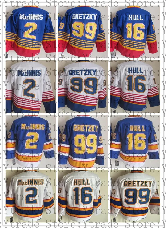 CCMヴィンテージホッケーBrett Hull Jersey Wayne Gretzky Al Macinnis Retro Classic Jerseysステッチホームアウェイブルーホワイト