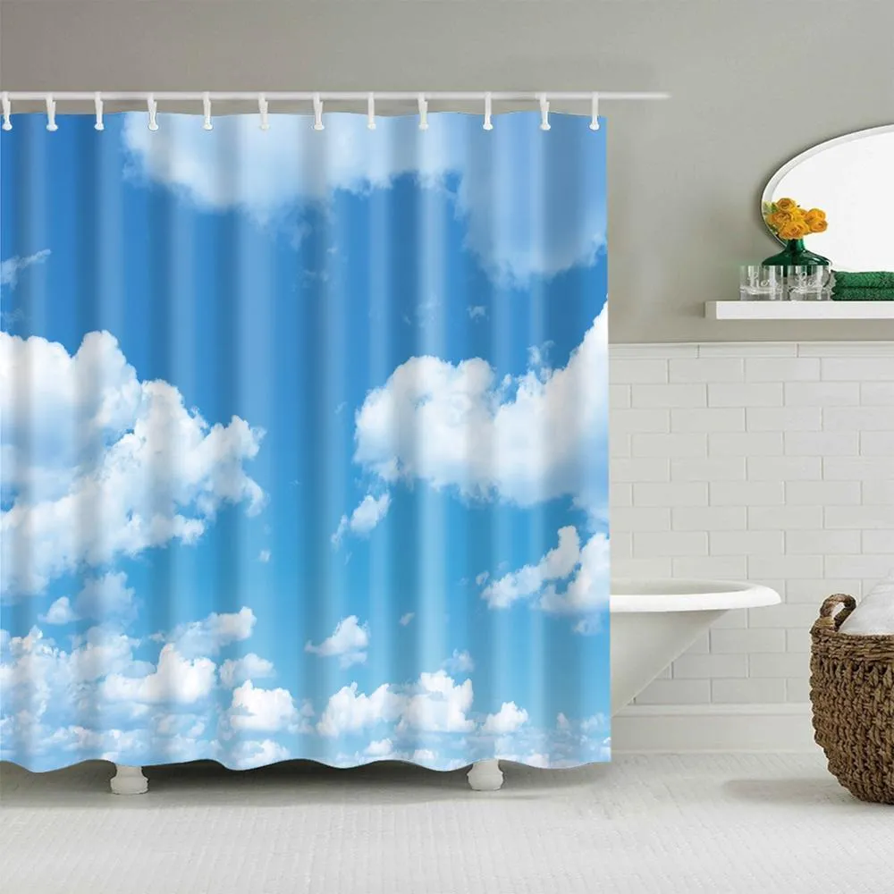 Colorful Shower Curtains Sky Clouds Landscape Pattern Waterproof Polyester Fabric With 12Hooks For Bathroom 150*180&180*180 T200711