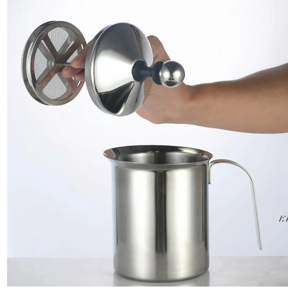 Household Stainless Steel Manual Milk Frother Double Mesh Coffee tool Cappuccino Foaming Creamer (400ML) BBB14515