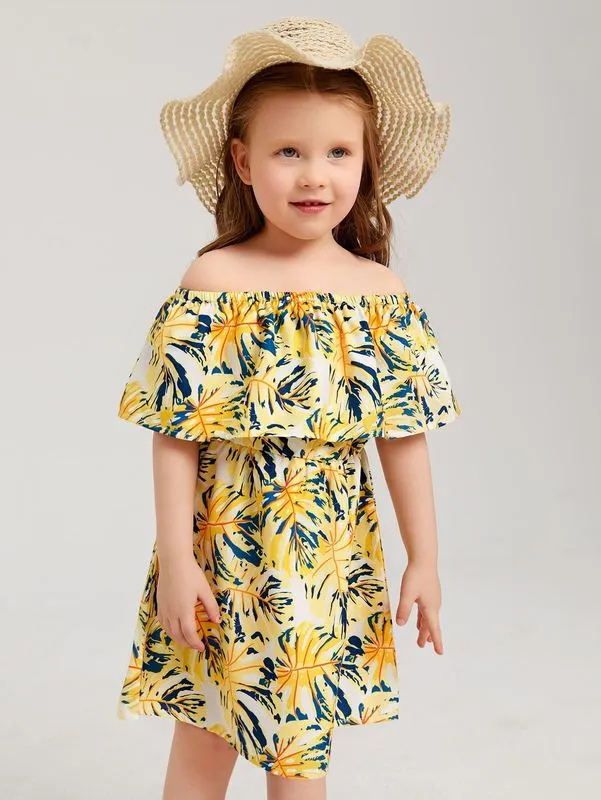 Toddler Girls Tropical Dress Off Shoulder Summer Dress, Cute Ruffle  Dress, Beach Dress, Vacation Outfit, Comfortable Stylish