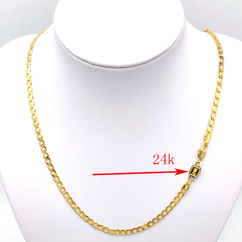 Solide 24 K timbre Link C Gold GF Collier Femme Curb Chaîne Valentine Cadeau Valentine précieux 20 "50 * 4 mm