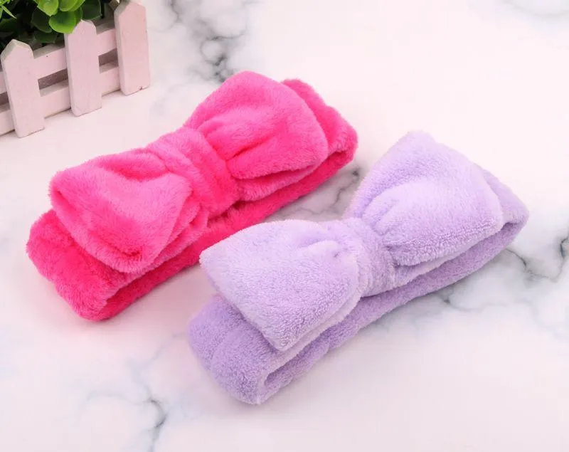 Women Coral Fleece Bow Hair Band Solid Color Wash Face Makeup Soft Headbands Fashion Girls Turban Head Wraps Hair Accessories DA437