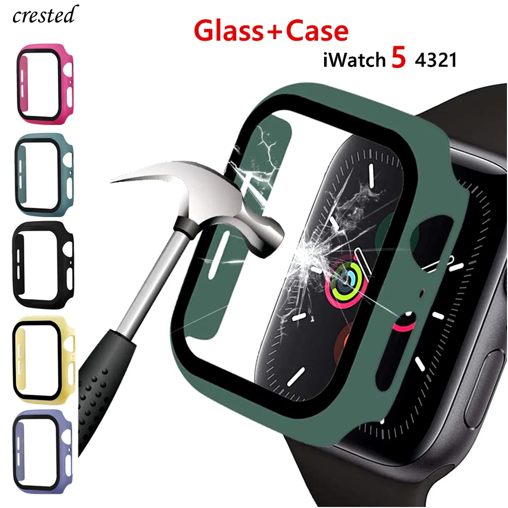 Caso de vidro para Apple Watch Serie 6 5 4 3 SE 44mm 40mm Iwatch Case 42mm 38mm Protetor de tela + capa Apple Watch Accessorie