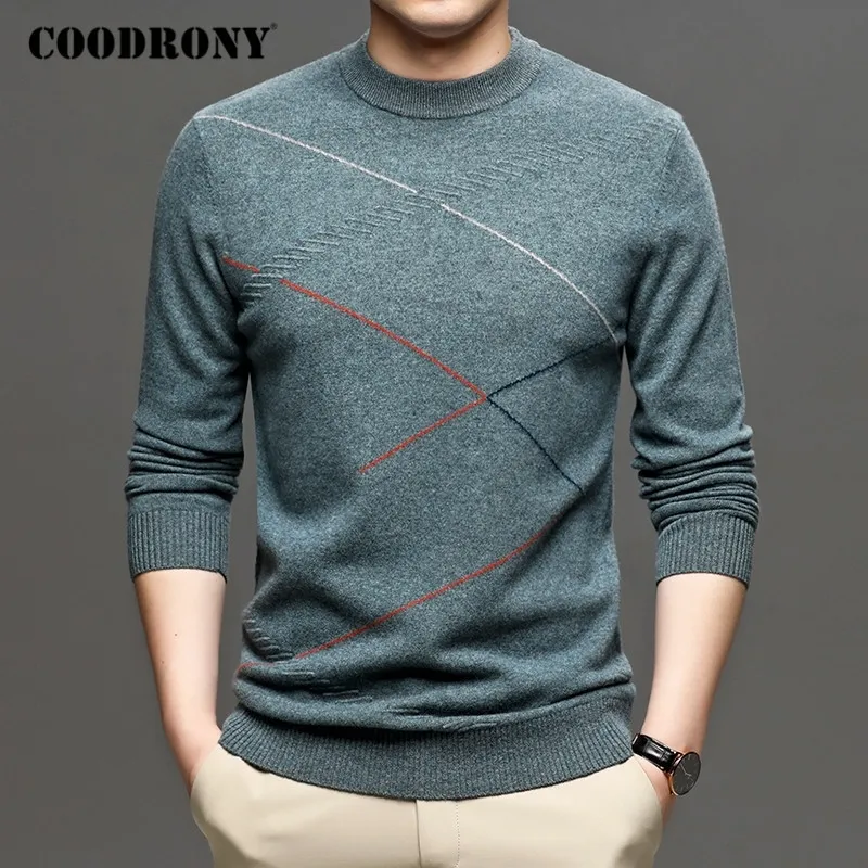 Coudrony marca outono inverno espesso suéter quente homens de alta qualidade Merino lã suéteres moda casual o-pescoço pulôver homens c3034 201124