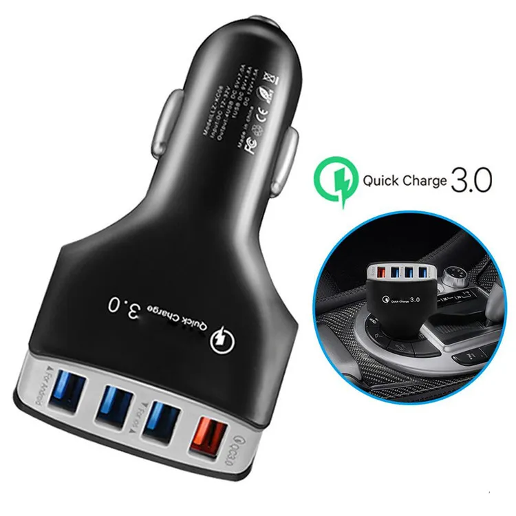 Araç Şarj Hızlı Şarj QC 3.0 4 Port Samsung Xiaomi Huawei Için USB Cep Telefonu Adaptörü Hızlı Şarj Siyah Beyaz