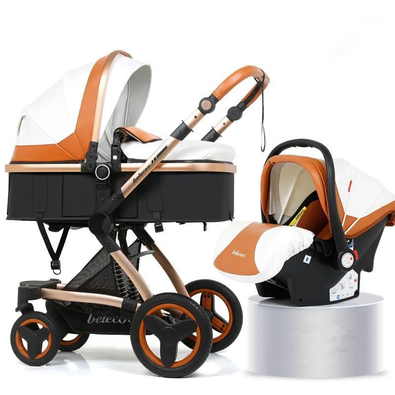 Hoge landschap kinderwagen 3 in 1 luxe hete mama wandelwagen reizen pram omkeerbare baby trolley roze met autostoel1