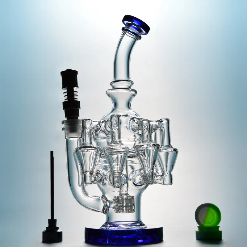 11 Inch 4mm Thick High Quality Hookahs Octopus Arms Glass Bongs Matrix Perc Recycler Unique WaterPipes Cyclone Oil Dab Rigs Helix Intricate 14mm Female Joint OA01