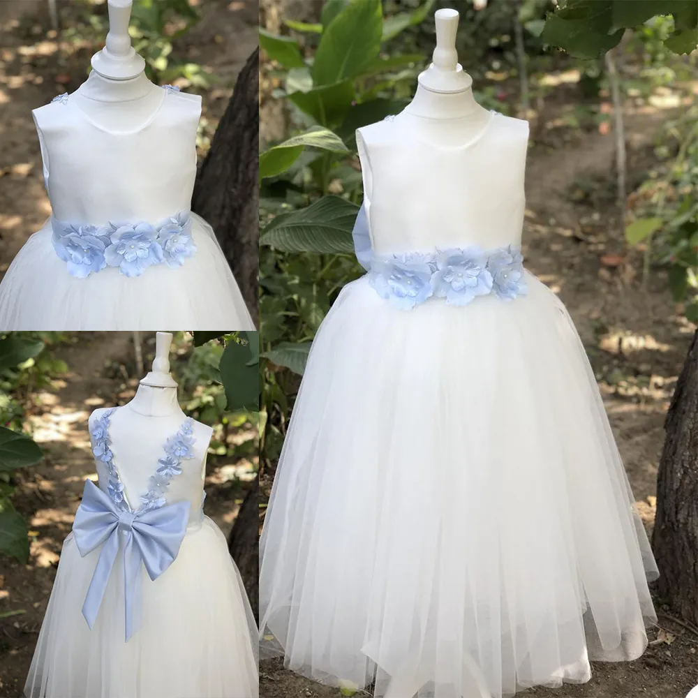 Дизайнер цветок девочки платья Jewel шеи выполненные на заказ девушки Pageant платье Бисер Аппликации рукавов девушки день рождения Wear
