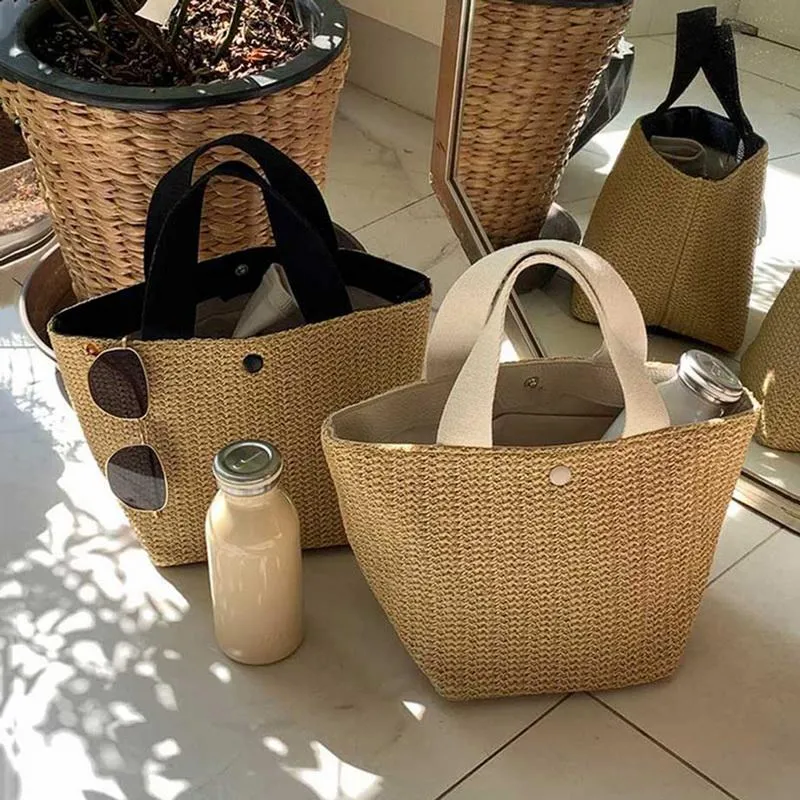 Zomer handgemaakte tassen vrouwen strand weven dames stro tas verpakte strandtas rotan kintented top handvat handtassen reizen bakken