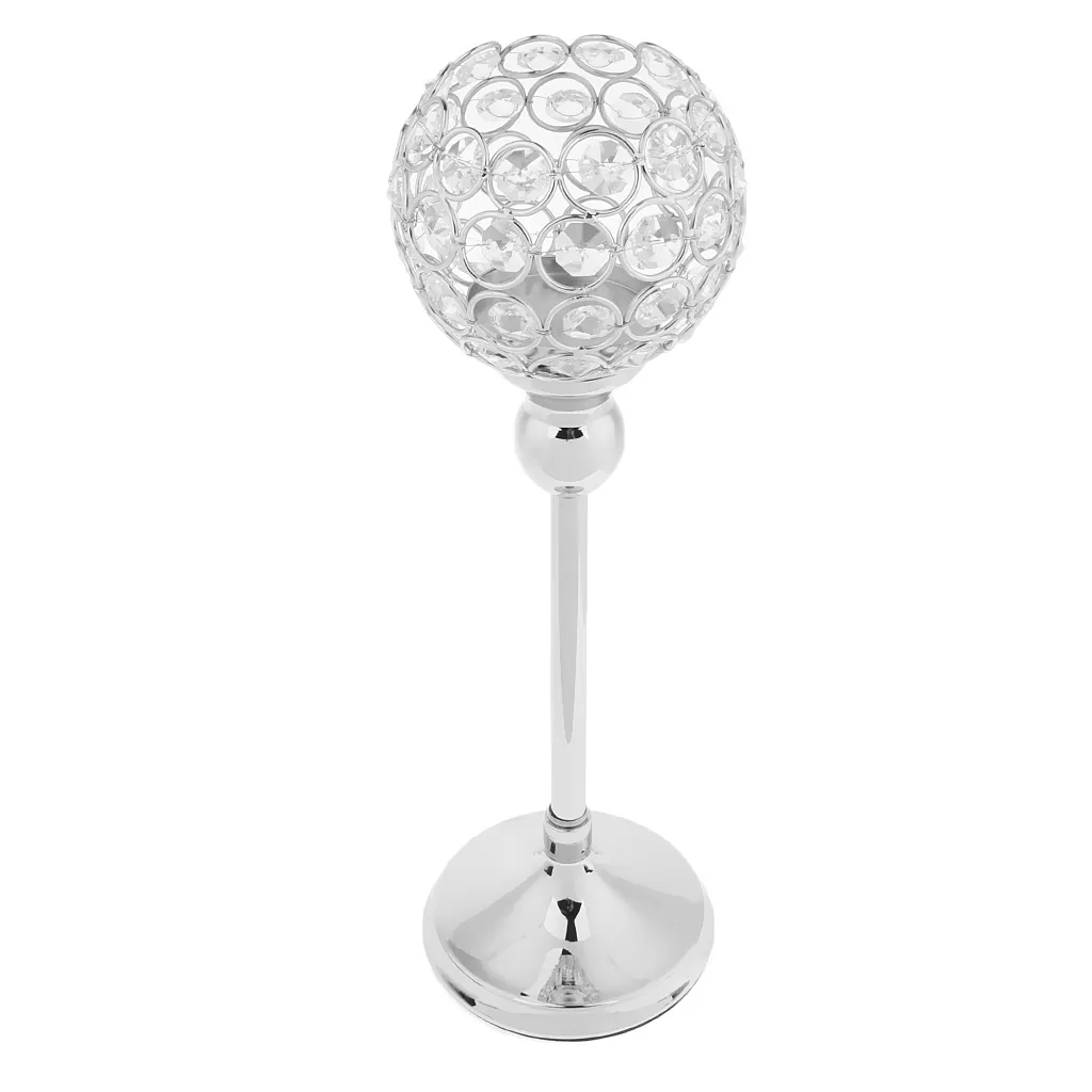 2Pcs Stunning Metal Votive Tealight Crystal Candle Holder Wedding Decorative Centerpiece 35cm + 30cm Silver