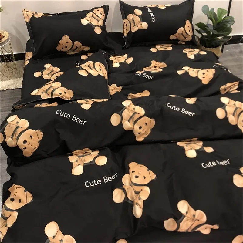 Conjuntos de cama 1Duvet capa 1bed folha 2ppillow cases 4 peças / set xadrez para cama de casal desenho animado conjunto de cama de algodão moda conjunto de cama de moda 201210