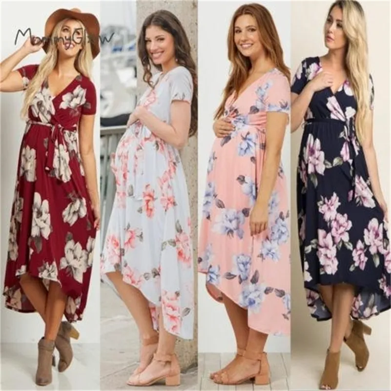 Pregnant Women Floral Long Maxi Dresses Maternity Gown Photography Photo Shoot Clothes Pregnancy Summer Beach Sundress 2020 New LJ201123