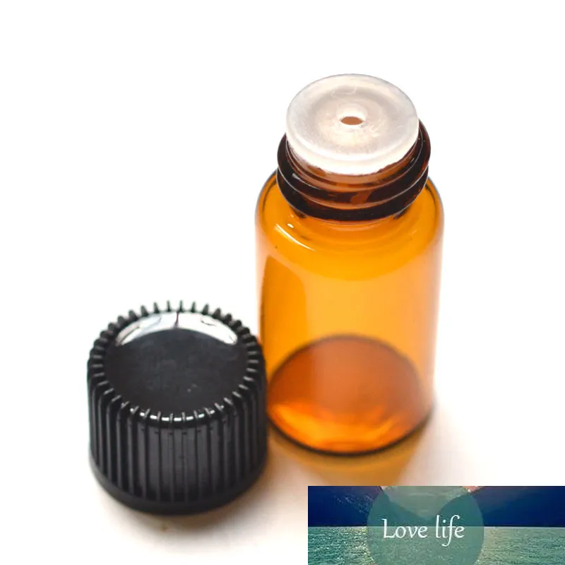 Garrafa de óleo essencial pequeno do vidro âmbar pequeno 3ml com frascos do amostras do tampão do parafuso do redutor do orifício
