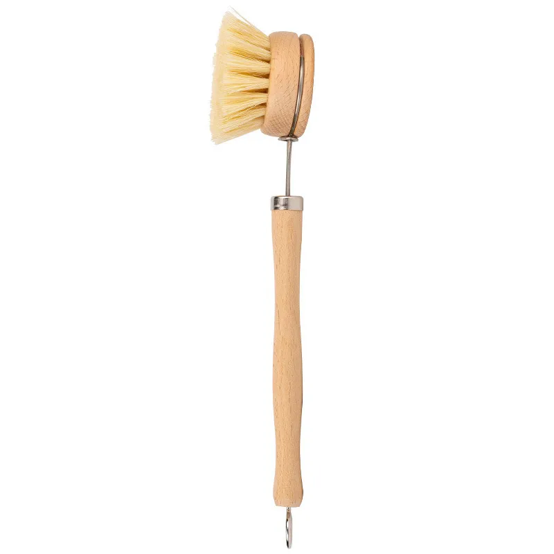 Natural Wooden Long Handle Pan Pot Brush Dish Bowl Washing Cleaning Brush Household Kitchen Cleaning Tools HHD4739