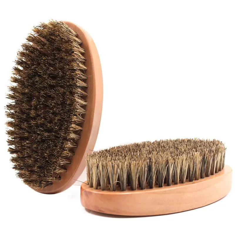 Boar Bristle Hair Beard Brush Hard Round Wood Handle Anti-static Boar Comb Hairdressing Tool For Men Beard Trim 