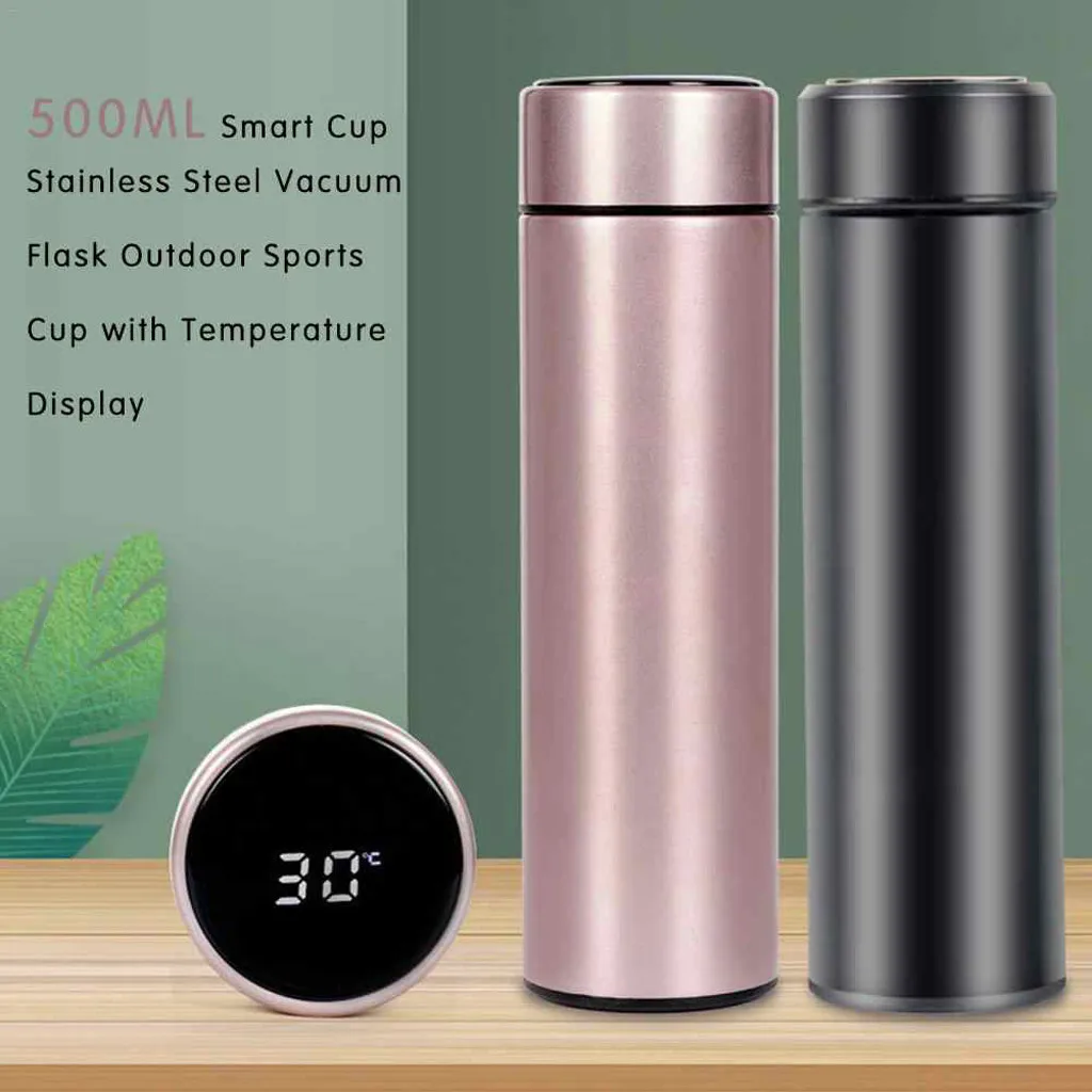 1 قطعة 500 ملليلتر زجاجة العزل الفولاذ المقاوم للصدأ فراغ قارورة الذكية غلاية lcd شاشة تعمل باللمس عرض درجة الحرارة قياس القدح F1205 Y200330