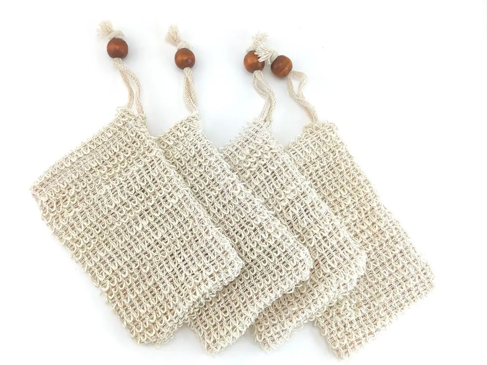 Saco de sisal protetor de sabão de malha esfoliante natural porta bolsa para banho de chuveiro espuma e secagem