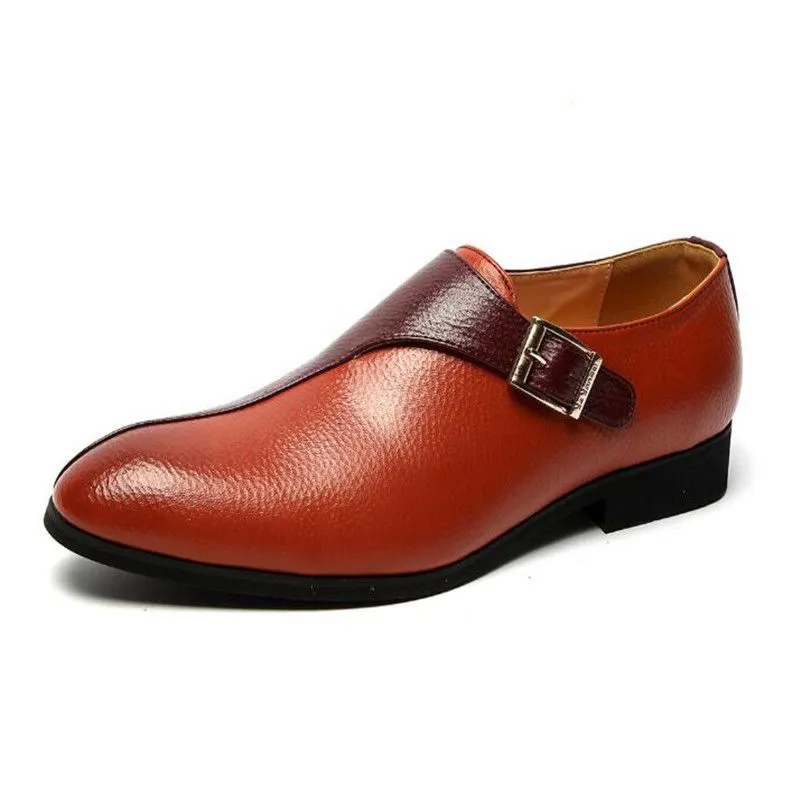 Män pu läder skor mode munk band klänning skor män loafers sko vintage klassisk manlig casual zapatos de hombrre bröllopsskor