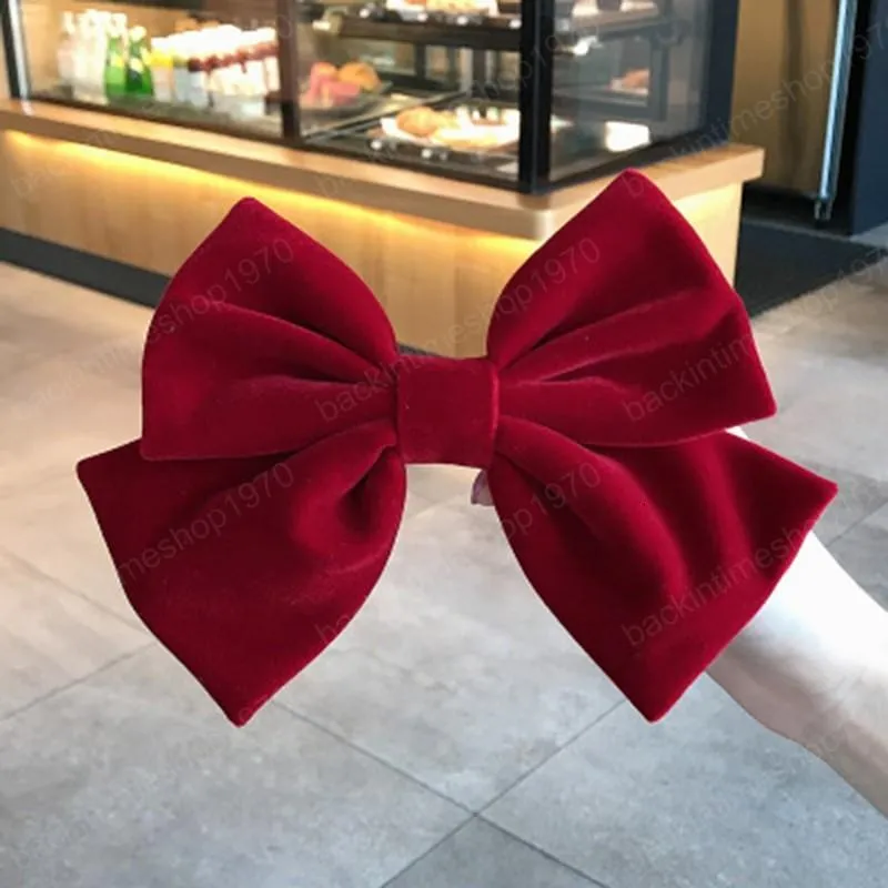 New fashion Autumn winter velvet cloth spring clip Solid color big bow hairpin Barrettes Women girls hair accessoriesr Headwear