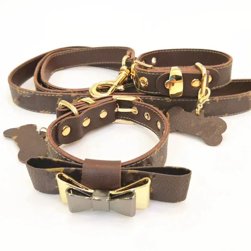 Pets Collars Leashes Classic Pattern PU Leather Adjustable Pet Dogs Cats Leashes Outdoor Personality Cute Pet Collar HOT cny2364