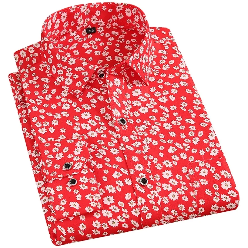 Camicie con stampa floreale da uomo manica lunga stampa floreale casual poliestere sottile camicia elegante hawaiana slim fit abbigliamento uomo 220312