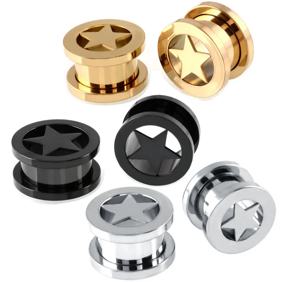 Star Tunele Zatyczki do uszu Gauge Flesh Tunnel Tunele do uszu ze stali nierdzewnej Biżuteria Ekspander uszu Piercing Plug Oreille