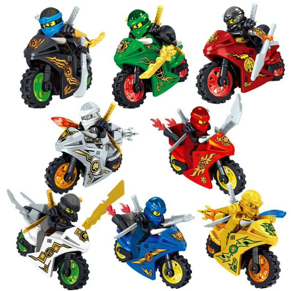 8 шт. Ninjago Motorcycle Set Minifigures Ninja Mini Figures Блоки игрушки 24 шт. Ninja Строительные блоки Игрушки Подарок 1008