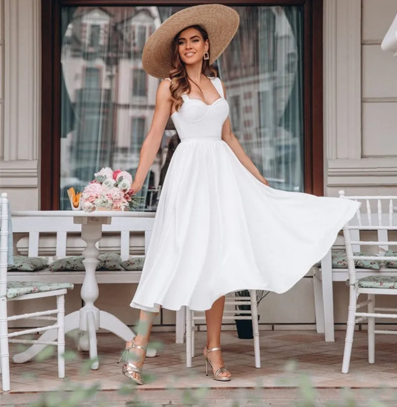 Vestidos De Novia Simples Blancos Hasta El Té Vestidos De Novia