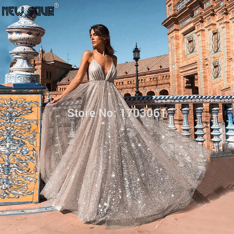 Cheap Glitter Evening Dress For Weddings 2020 Open Back A Line Prom Dresses Arabic Dubai Evening Gowns Turkish Kaftans Vestido LJ201224