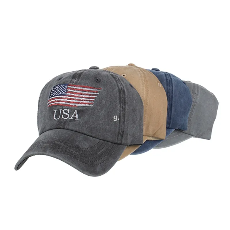 Amerikanska flaggan baseball cap usa broderad bomull hatt designer toppad keps justerbar utomhus sol hattar rrf13306