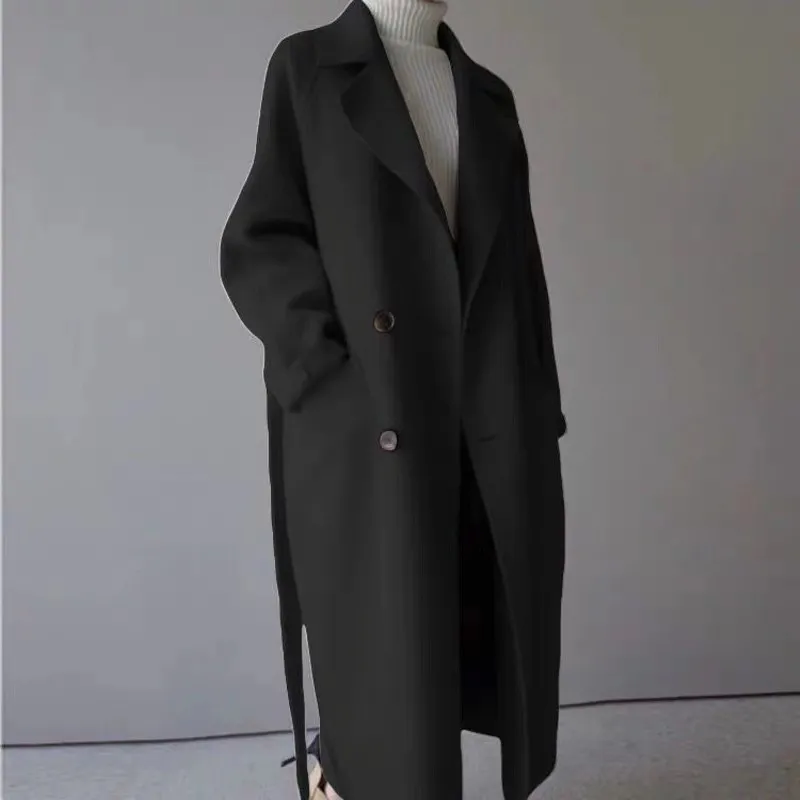 Nuovo Elegante Wool Coat Fashion Women S Black Long Coats Classico Calore coreano di lana di lana coreano Calsa oversize Outwear all'ingrosso LJ2011061J1N