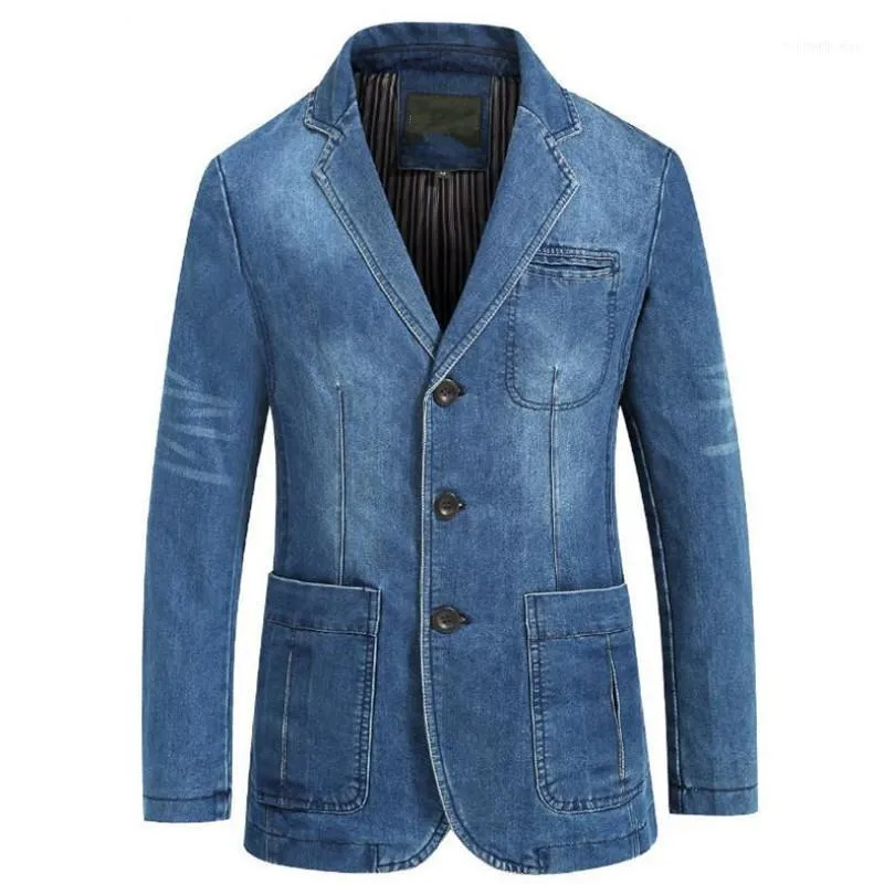 Мужская весна осень зима джинсовая пиджака куртка деловая повседневная хлопковая куртка костюм тонкий сплошной цвет большой размер мужской парусник11