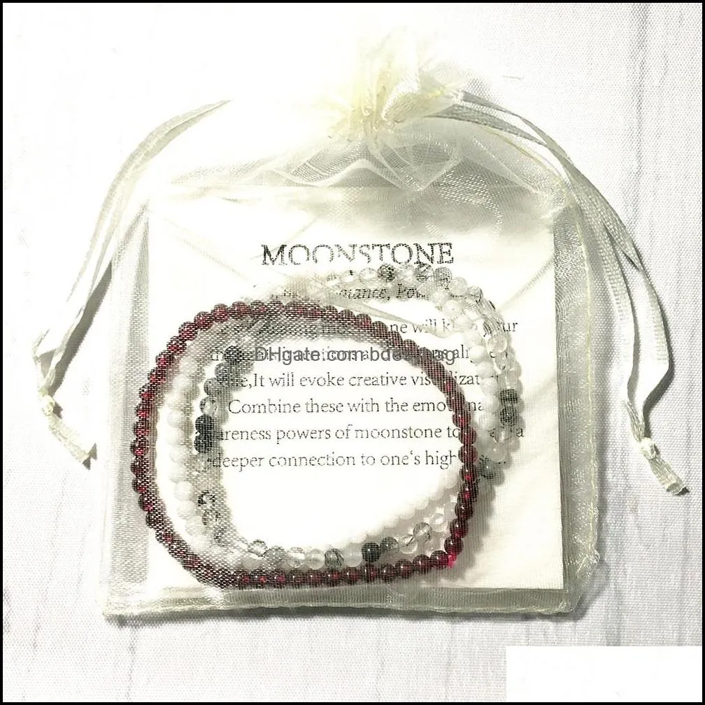 MG0128 A Grade Moonstone Garnet Bracelet Rutilated Quartz Yoga Mala Beads Bracelet 4 mm Mini Gemstone Jewelry Set