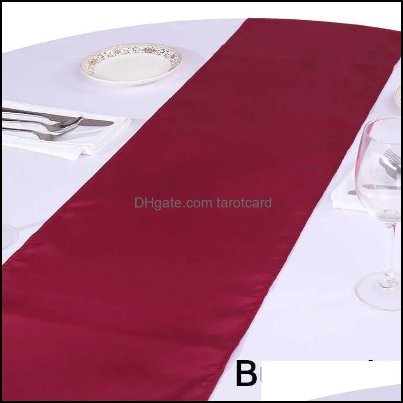 Factory Retail 10pc Table runner 30X275cm Satin Silk Gold Table Cloth Runner for Wedding chemin de table mariage Ceremony Party 220107