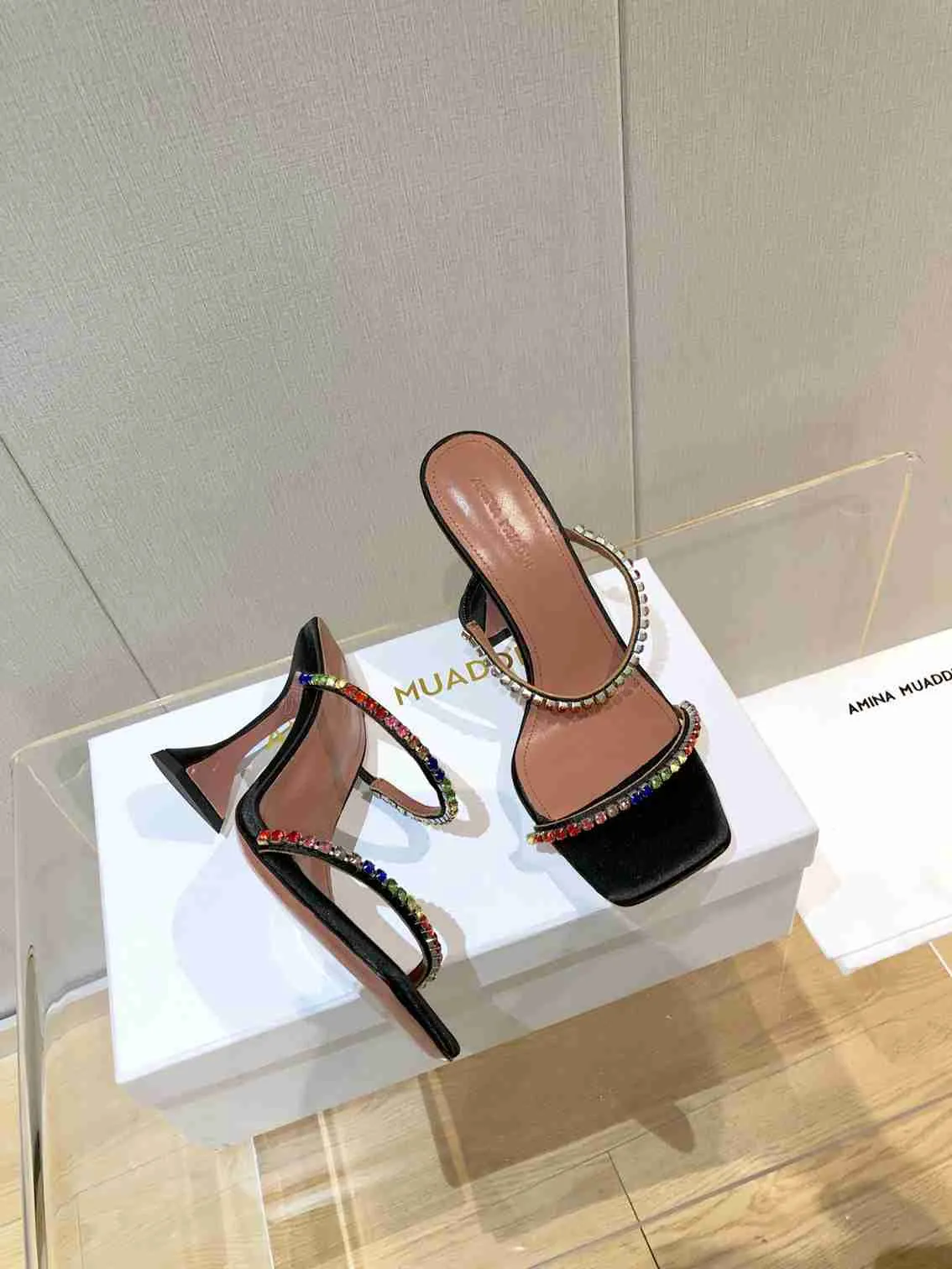 Slippers Brand Novo Amina Muaddi Sandal Clear Nice Begum Glass PVC Crystal Transparent Slingback Heel 10cm Size 35-42