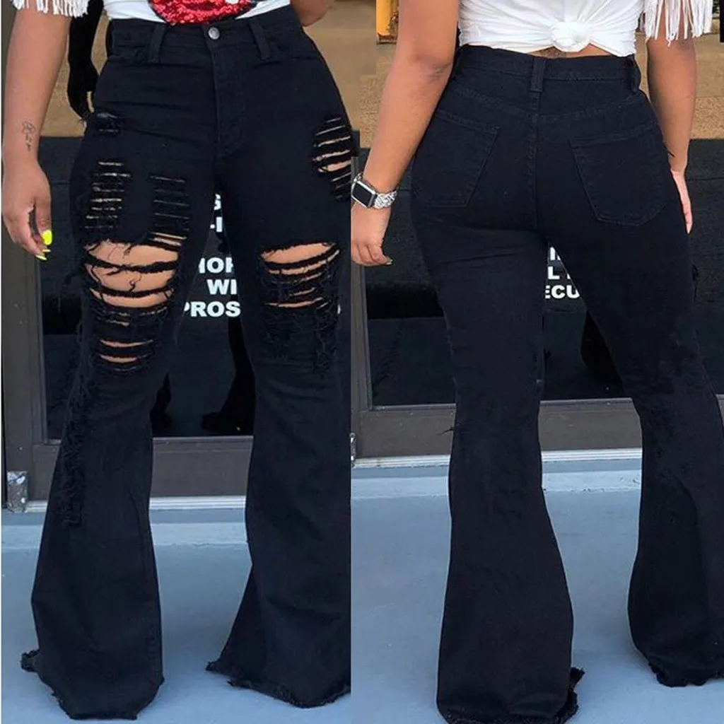 Black Bell Bottom High Waist Flare Flared Jeans For Women With