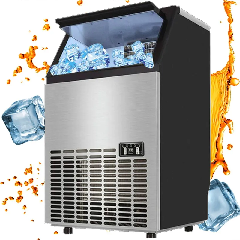 Máquina de gelo refrigerada a ar integrada comercial Super alta produção de chá de leite de alta loja grande barra automática Cubo Ice Maker