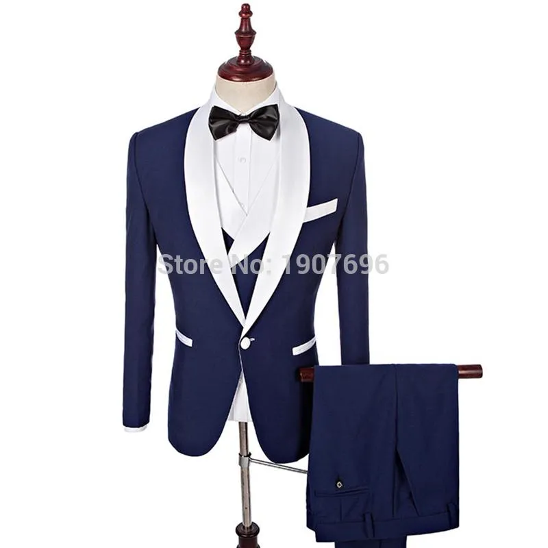 Costumes pour hommes Blazers bleu Slim Fit hommes pour mariage bal marié Tuxedos gilet à double boutonnage châle revers 3 pièces veste P262y