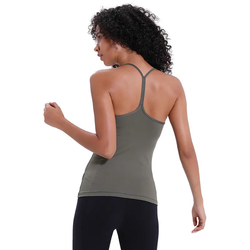 Sexy backless yoga tops met beha lu-60 effen kleuren vrouwen mode outdoor yoga tanks sport running gym shirt kleding