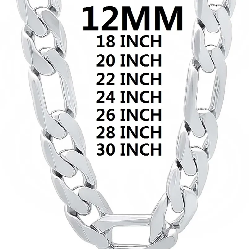 Colar de prata esterlina 925 sólido para homens clássico 12MM corrente cubana 18-30 polegadas Charme alta qualidade Moda jóias casamento 220209